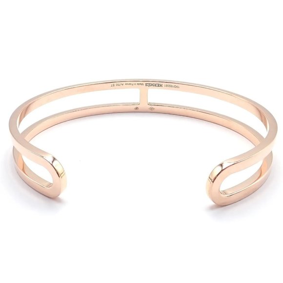 Authentic! Hermes 18k Rose Gold H Open Cuff Bangle Bracelet - Picture 3 of 7